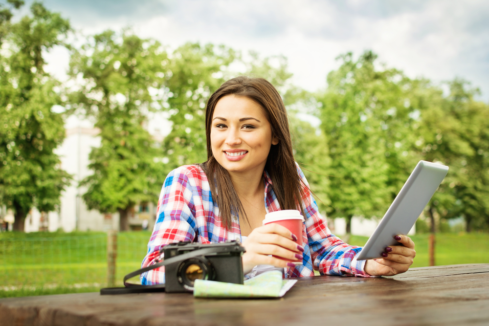young employee working in the park