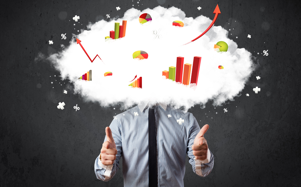 businessman with head in clouds
