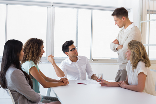 boss listening to employee